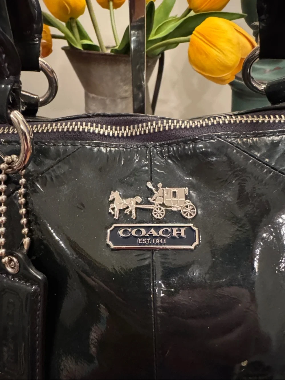 Coach Dark Blue Patent Leather Satchel with matching Wallet & Checkbook EUC - Picture 5 of 16